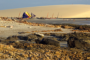 Jangadas, typical Brazilian fishing boat, at Jericoacoara Beach, Ceara, Brazil, South America