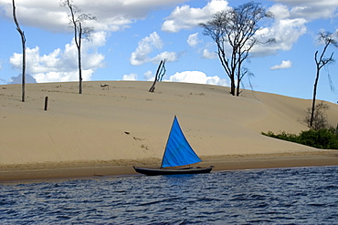 Small boat at Pequenos Lencois Maranhenses, Maranhao, Brazil, South America