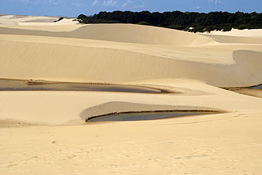 Lake in the sand dunes from Pequenos Lencois Maranhenses, between the ocean and Preguicas river, Barreirinhas, Maranhao, Brazil, South America