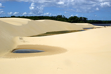 Lake in the sand dunes from Pequenos Lencois Maranhenses, between the ocean and Preguicas river, Barreirinhas, Maranhao, Brazil, South America