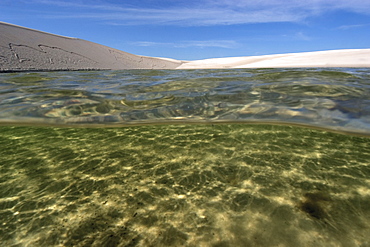 Sand dunes and lake of Lencois Maranhenses National Park, Santo Amaro, Maranhao, Brazil, South America