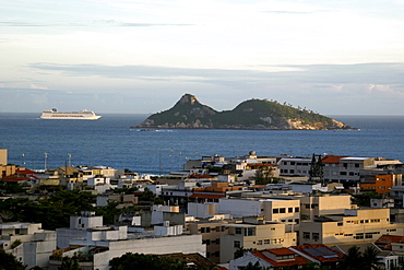 Aerial view of Barra da Tijuca with cruise ship, Rio de Janeiro, Brazil, South America