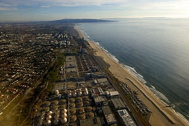 Aerial view of Dockweller Beach and El Segundo, California, United States of America, North America