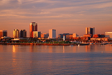 Long Beach skyline at dusk, Long Beach, California, United States of America, North America