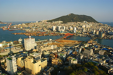 Panoramic view of downtown, Yeongdo and harbour, Busan, South Korea, Asia