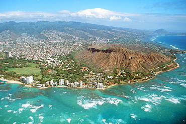 Aerial view of Diamond Head, Honolulu, Oahu, Hawaii, United States of America, Pacific