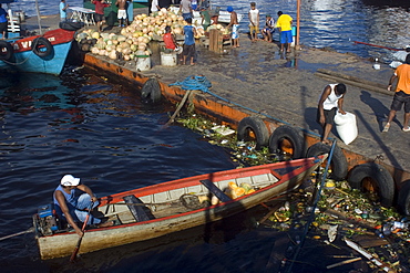 Boat moored next to main dock at the port of Manaus, Amazonas, Brazil, South America