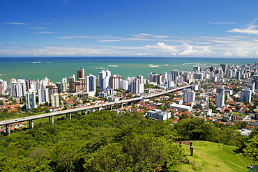 Panoramic view of Vila Velha, with Third Bridge and its emerald sea, Espirito Santo, southeast Brazil, South America