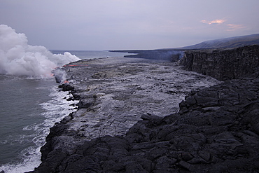 Lava flowing into the Pacific Ocean, Volcanoes National Park, UNESCO World Heritage Site, Big Island, Hawaii, United States of America, Pacific