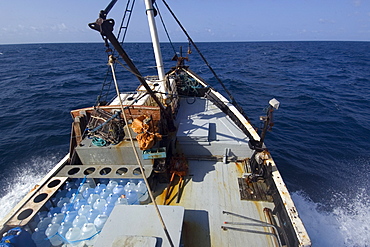 Deck of commercial fishing vessel, Equatorial Atlantic Ocean, Brazil, South America