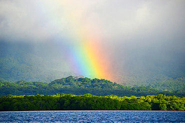 Rainbow, rain clouds and mist, Pohnpei, Federated States of Micronesia, Caroline Islands, Micronesia, Pacific Ocean, Pacific