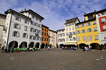 Historical buildings surround main square of Trento, Trentino, Italy, Europe