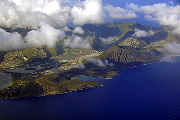 Aerial view of Hanauma Bay and Koko Head, South-East Oahu, Hawaii, United States of America, Pacific