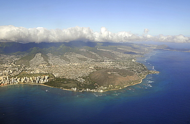 Aerial view of Diamond Head, Honolulu, Oahu, Hawaii, United States of America, Pacific