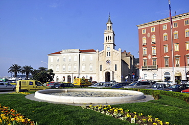 Garden and church in downtown Split, Croatia, Europe