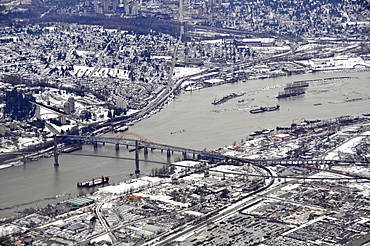 Aerial view of New Westminster Bridge, Fraser River, Vancouver, British Columbia, Canada, North America