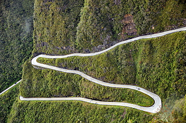 Series of hairpins on a winding road snaking along Serra do Rio do Rastro, Santa Catarina, connecting the Brazilian plateau with the coastal towns, Brazil, South America