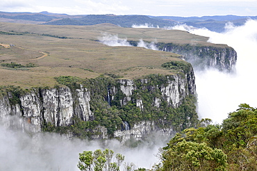 Clouds sweep into Fortaleza Canyon in the early morning, Cambara do Sul, Rio Grande do Sul, Brazil, South America