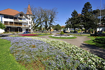 Main square with flower gardens, Nova Petropolis, Rio Grande do Sul, Brazil, South America