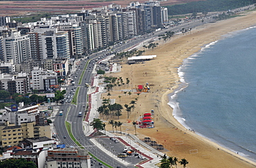 Aerial view of beach and waterfront buildings of Vitoria, Espirito Santo, Brazil, South America