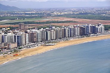 Aerial view of beach and waterfront buildings of Vitoria, Espirito Santo, Brazil, South America