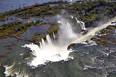 Aerial view of Iguassu Falls, Iguazu National Park, UNESCO World Heritage Site, Parana, Border between Brazil and Argentina, South America