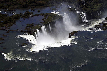 Aerial view of Iguassu Falls, Iguazu National Park, UNESCO World Heritage Site, Parana, Border between Brazil and Argentina, South America