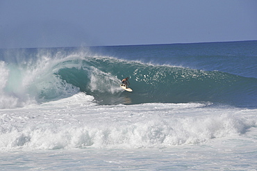 Surfer riding famous barrel waves, Oahu, Hawaii, United States of America, Pacific