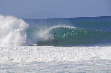 Surfer riding famous barrel waves, Oahu, Hawaii, United States of America, Pacific