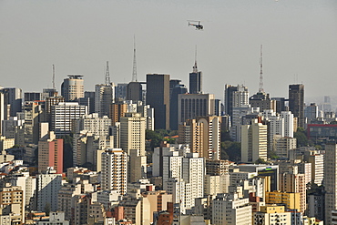 Sao Paulo and helicopter, view from the rooftop of Italia Building, Brazil, South America