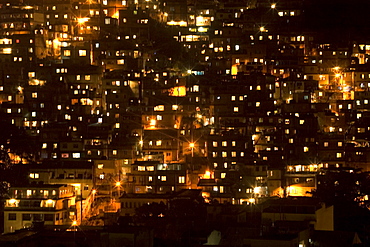 Houses in a favela at night, Rio de Janeiro, Brazil, South America