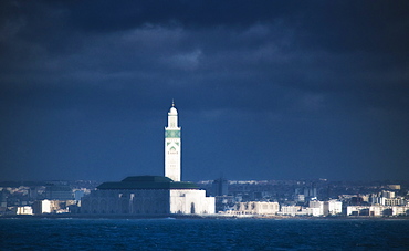 Hassan II Mosque (worlds 2nd largest). Casablanca, Atlantic Ocean, Morocco