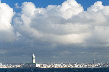 Hassan II Mosque (worlds 2nd largest). Casablanca, Atlantic Ocean, Morocco