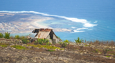 04/04/2009. Cape Verde, Cabo Verde, São Vicente, Mindelo,  Monte VerdeSao Pedro, View from Monte Verde towards Praia Grande. Mindelo, Mt Verde, Sao Vicente Island. Cape Verde Islands