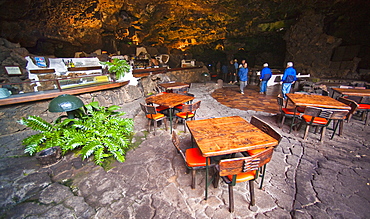 Spain, Lanzarote, Canary Islands, Jameos del Agua , volcanic cave, Cesar Manrique Site of interest, bar, restaurant, caffe. Arrecife, Jameos Del Agua, Lanzarote. Canary Islands