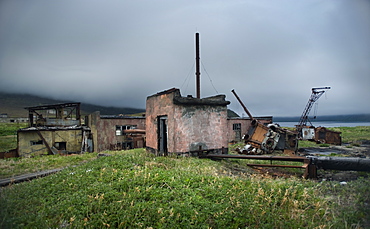 Abandoned Soviet Submarine base 1978 - 1991, ruined settlement, Brouton Bay (Bering Sea), Russia, Asia