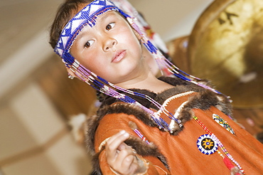 2008; Chukchi Inuits preform traditional dance in traditional clothes. Petropavlovsk, Kamchatka, Russia, Asia