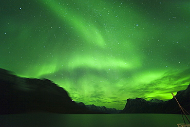 Northern lights, Aurora Borealis, on board the Clipper Adventurer. Kangerlussuaq, Sondre Stromfjord, Greenland (Denmark), North America