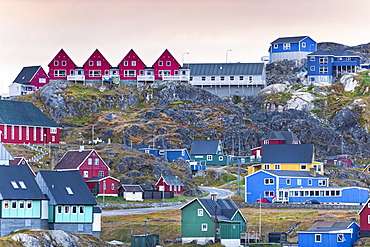 Colourful  town houses. Sisimiut, Holsteinsborg, Qeqqata Municipality, Greenland (Denmark), North America