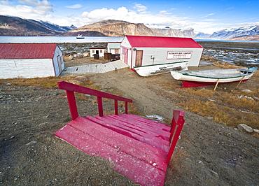 Remnants of the Hudson Bay Trading Company and Town views of Pangnirtung. Cape Dyer, Baffin Island, Canada, North America