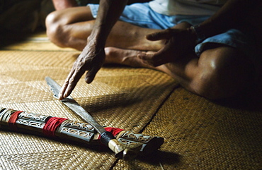 Tribe Elder and Cheif, Iban Long House comunity. Kuching, Sarawak, Borneo, Malaysia, South-East Asia, Asia