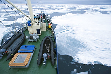 Zodiac, boat, cruise. tourists, arctic sheet ice, ice breaker. Longyearbyen, Svalbard, Norway