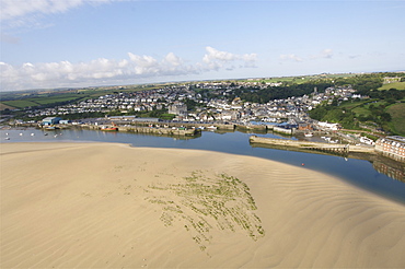 Aerial views looking at Padstow. Cornwall, UK