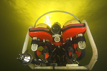 ROV or robotic operated vehicle used for inspection or repairs underwater. The offshore business use them for all type of applications. They can go to great depths, where divers can't reach