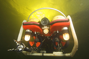 ROV or robotic operated vehicle used for inspection or repairs underwater. The offshore business use them for all type of applications. They can go to great depths, where divers can't reach