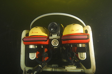 ROV or robotic operated vehicle used for inspection or repairs underwater. The offshore business use them for all type of applications. They can go to great depths, where divers can't reach