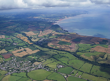 aerial views over Devon looking over Sidmouth. Devon Uk