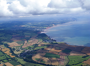 aerial views over Devon looking over Sidmouth. Devon Uk