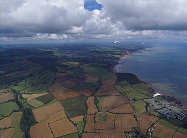 Paramotoring  over Devon looking over Sidmouth. Devon Uk