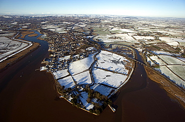 Snow view of Topsham on the River Exe. Devon, UK